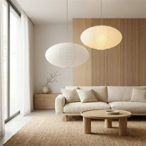 Lot de 2 Abats-jour Suspendus en Papier de Riz – Style Japonais / Scandinave – Forme Ellipse