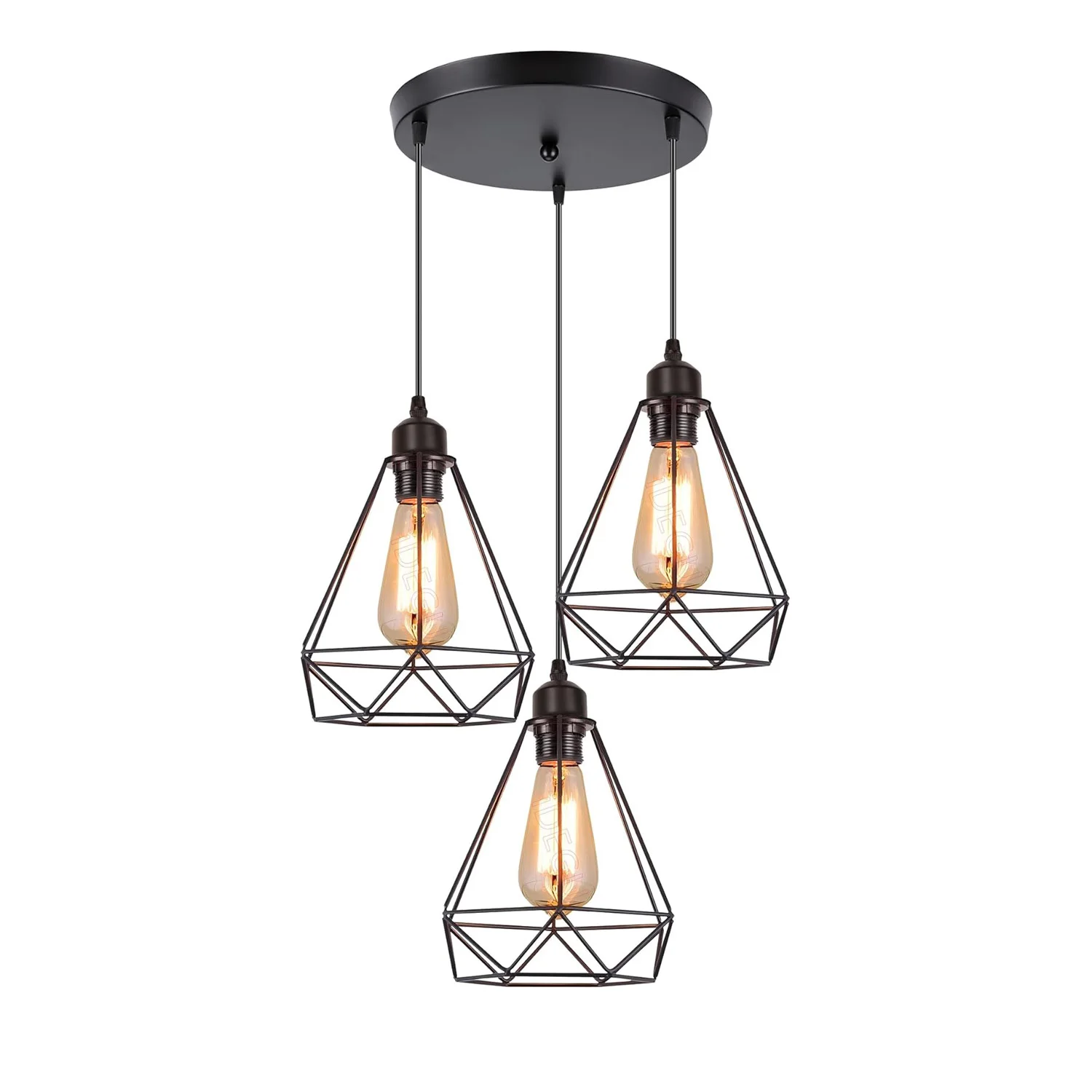 Suspension Industrielle "Diamant" – Trio de Luminaires en Métal Noir – Image 4