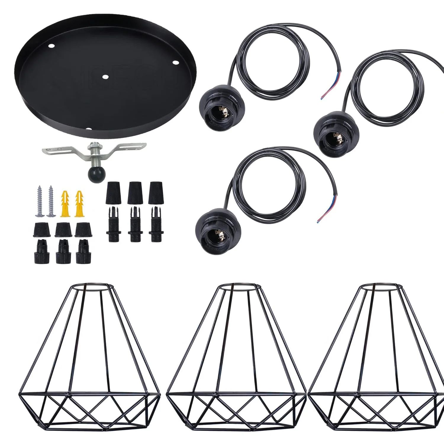 Suspension Industrielle "Diamant" – Trio de Luminaires en Métal Noir – Image 2