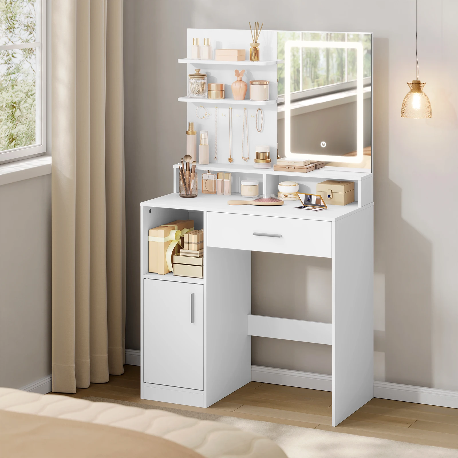 Coiffeuse Moderne "Éclat" avec Miroir LED et Rangement Intelligent