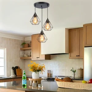Suspension Industrielle "Diamant" – Trio de Luminaires en Métal Noir