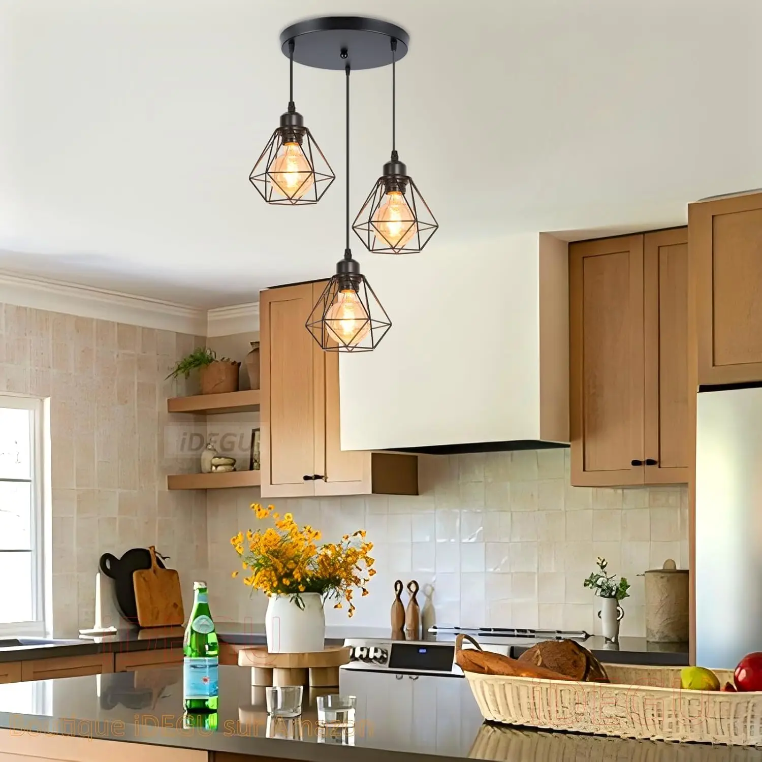 Suspension Industrielle "Diamant" – Trio de Luminaires en Métal Noir