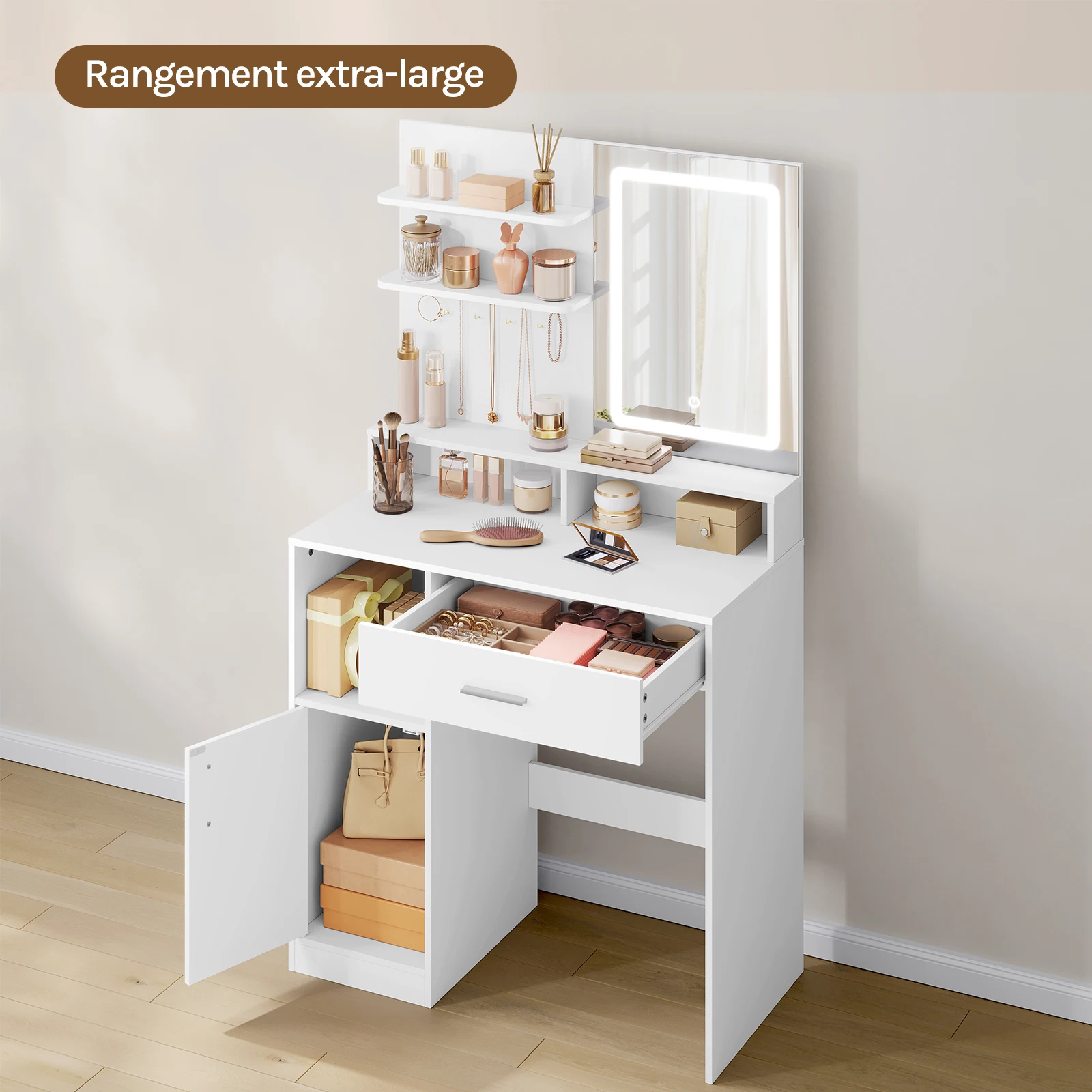 Coiffeuse Moderne "Éclat" avec Miroir LED et Rangement Intelligent – Image 5