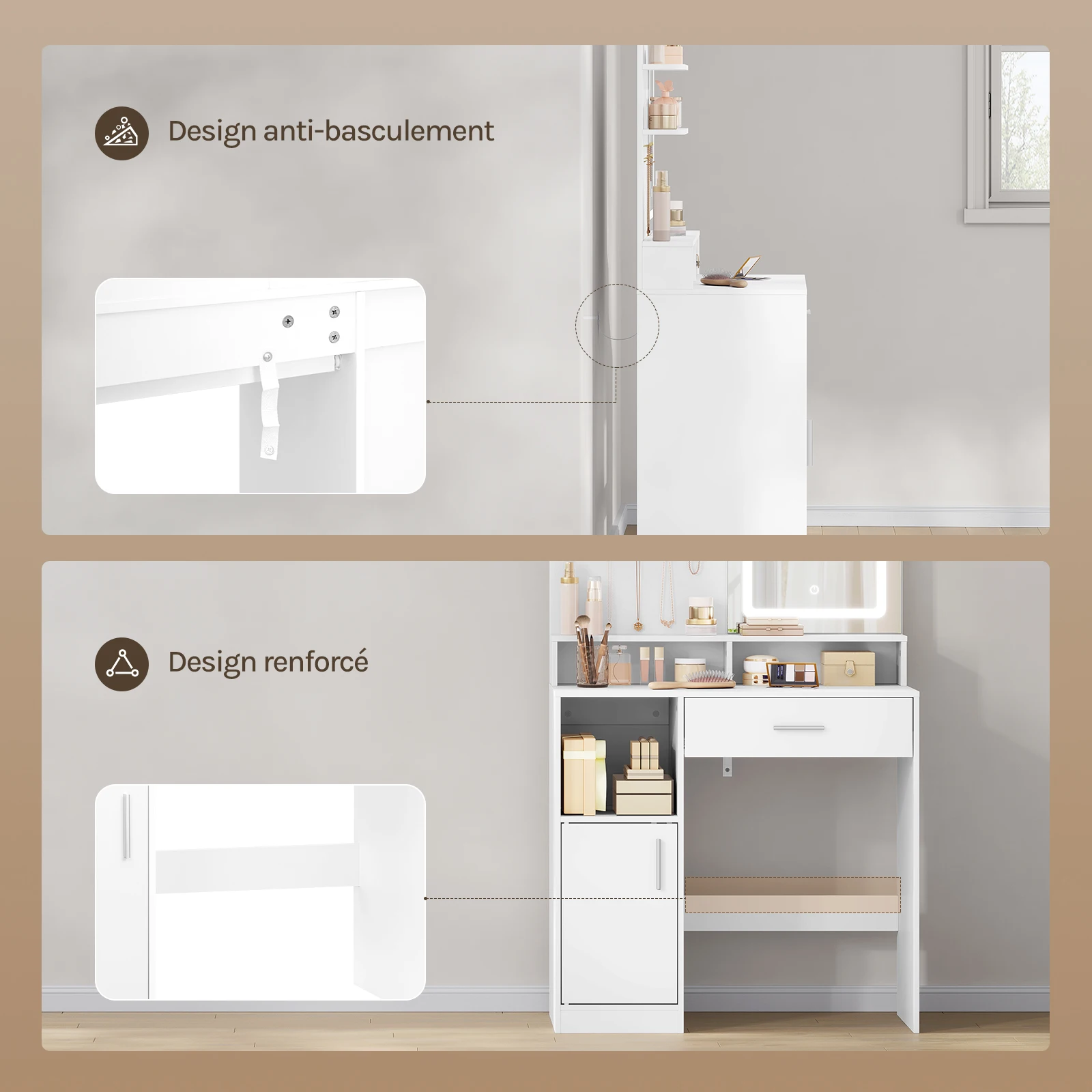 Coiffeuse Moderne "Éclat" avec Miroir LED et Rangement Intelligent – Image 6